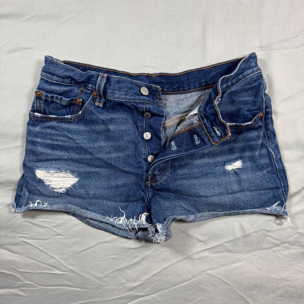 Levis 501 Shorts Womens 29 (Fits 30W) High Rise Distressed Button Fly Cut Offs